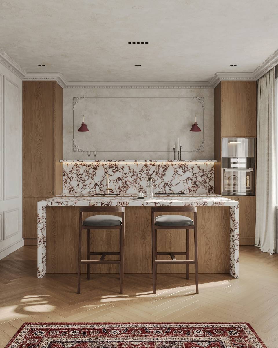 Cuisine haut de gamme marbre et bois Cannes