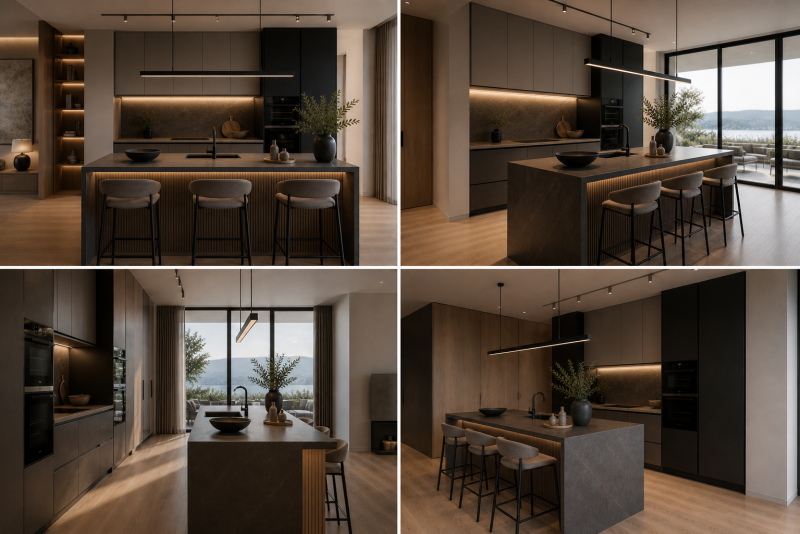 Cuisine noire et bois haut de gamme à Nice : une réalisation contemporaine signée Ambiance Signature
